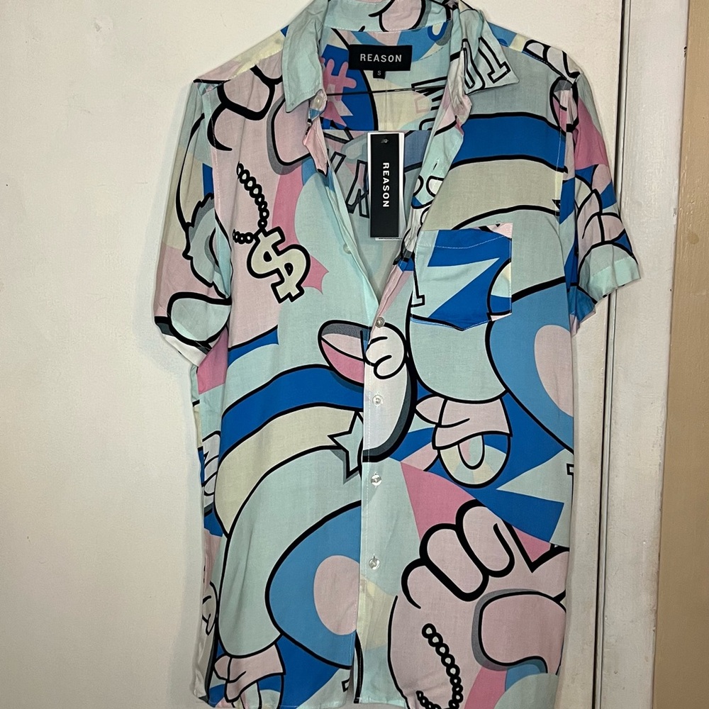 Reason Men's Tokyo Japanese Graphic Short Sleeve Shirt - Multicolor Sz S